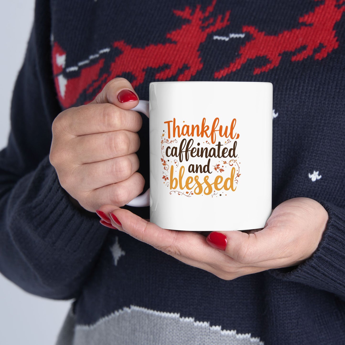 Thankful Ceramic Coffee Mug – Perfect Gift for Thanksgiving, Home Decor, Winter Holidays, Personalized Cup, Warm Drinks
