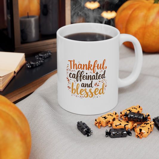 Thankful Ceramic Coffee Mug – Perfect Gift for Thanksgiving, Home Decor, Winter Holidays, Personalized Cup, Warm Drinks